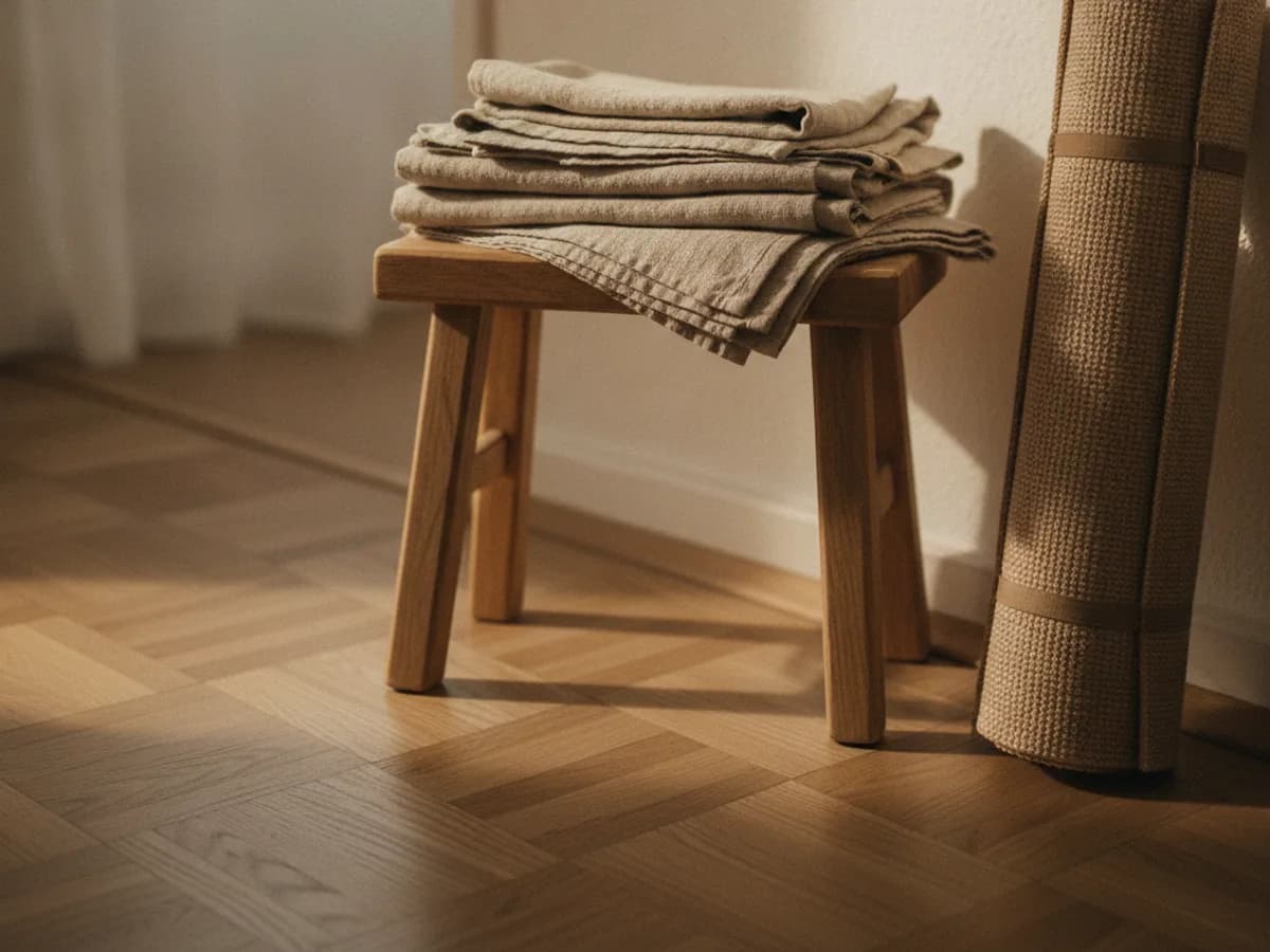 Vorbereitete Matte und Tücher am Eingang der Wohnung